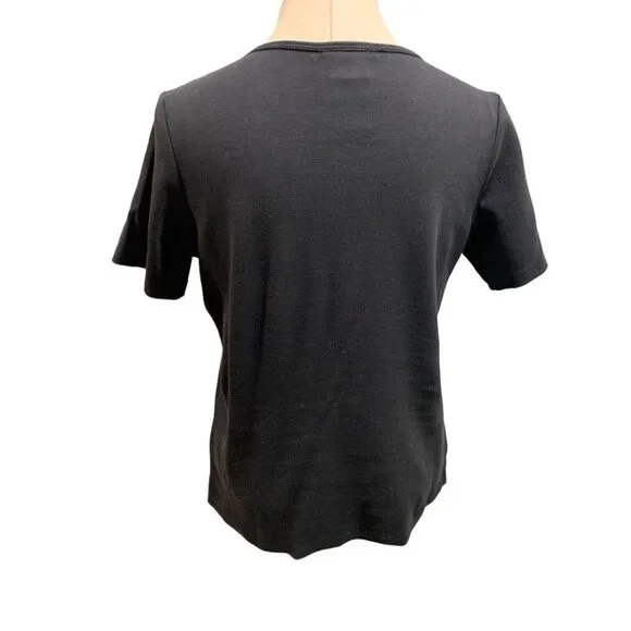 XS Quacker Factory Women's V-Neck Embellished Tshirt Short Sleeve Black - Picture 5 of 7